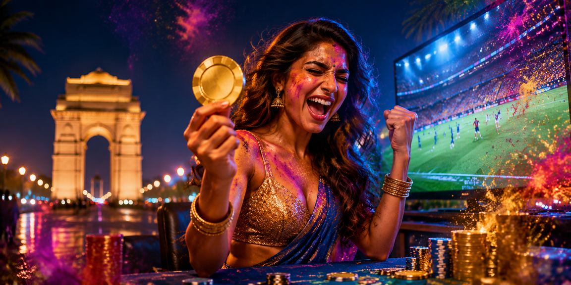 Delhi India Gate during Holi festival with football and betting concept