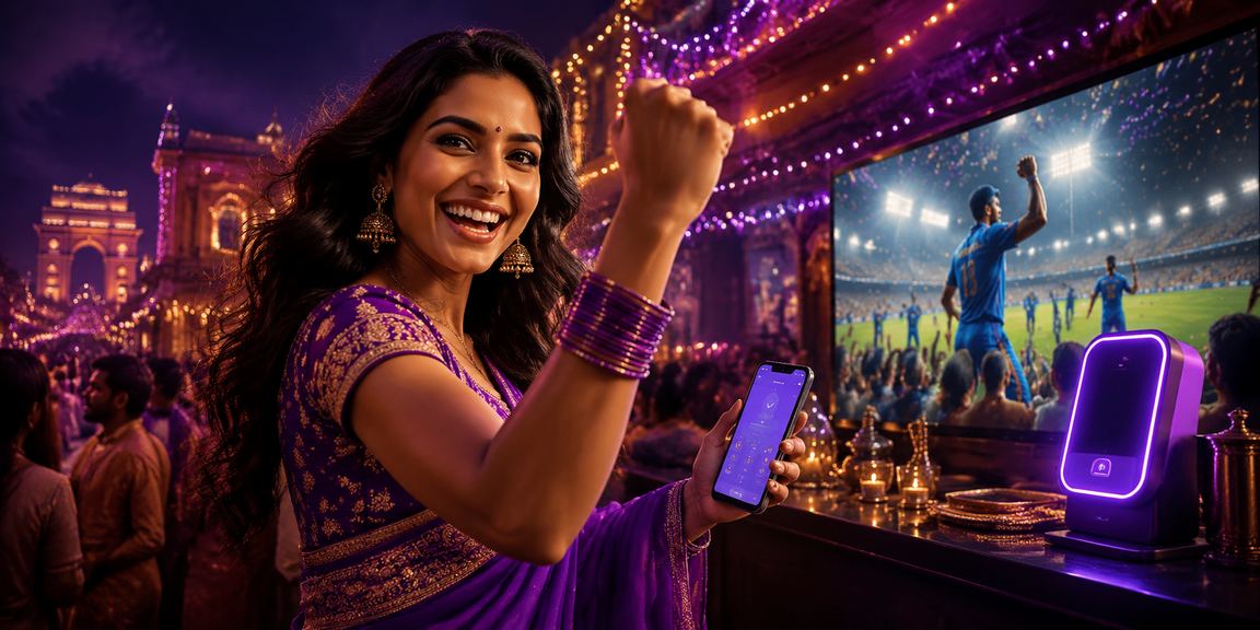 Mobile payment transaction in busy Indian night market